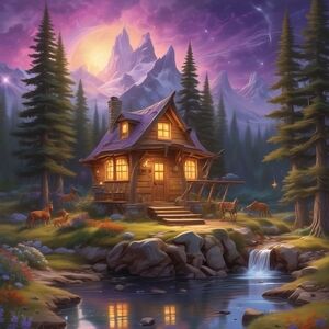 Rustic Cabin in Enchanted Forest Art Print